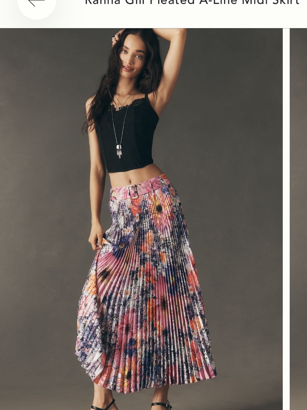 Ranna Gill Floral Pleated A-line Maxi Skirt